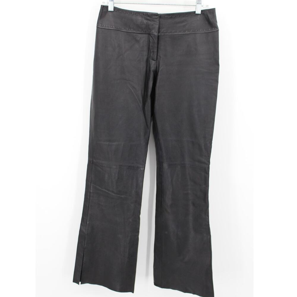 VTG Cache Leather Pants Size 8 Black Slits Flare Bootcut